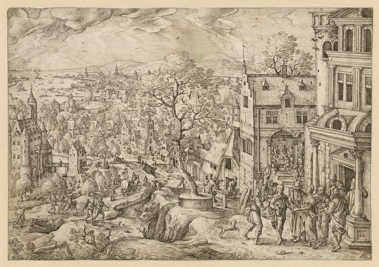 La historia de Tobías en un amplio paisaje de Hans Bol