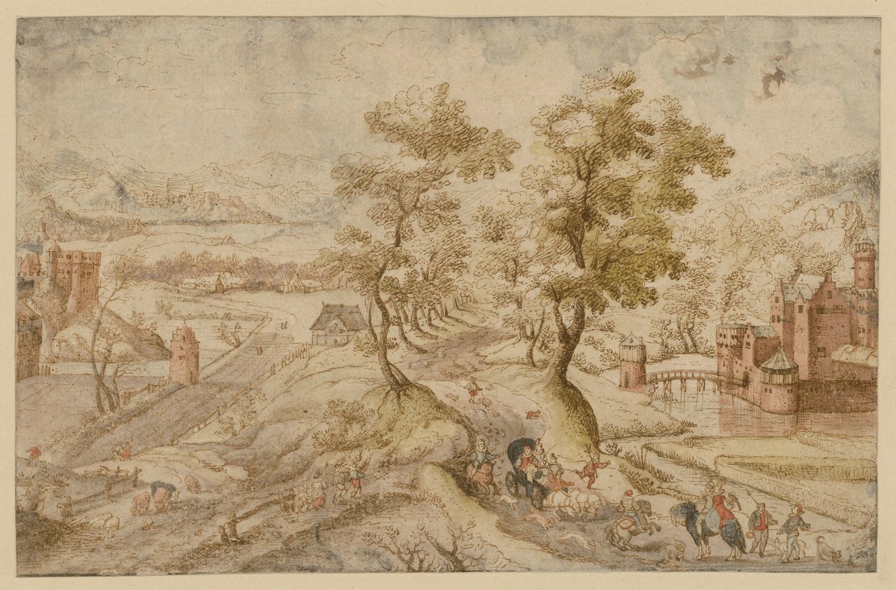 Paisaje montañoso con dos castillos de agua de Hans Bol