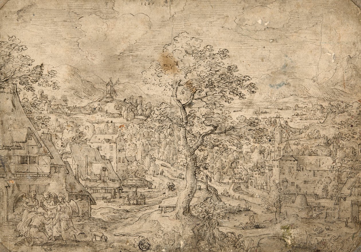 Paisaje con Abraham y Ángeles de Hans Bol