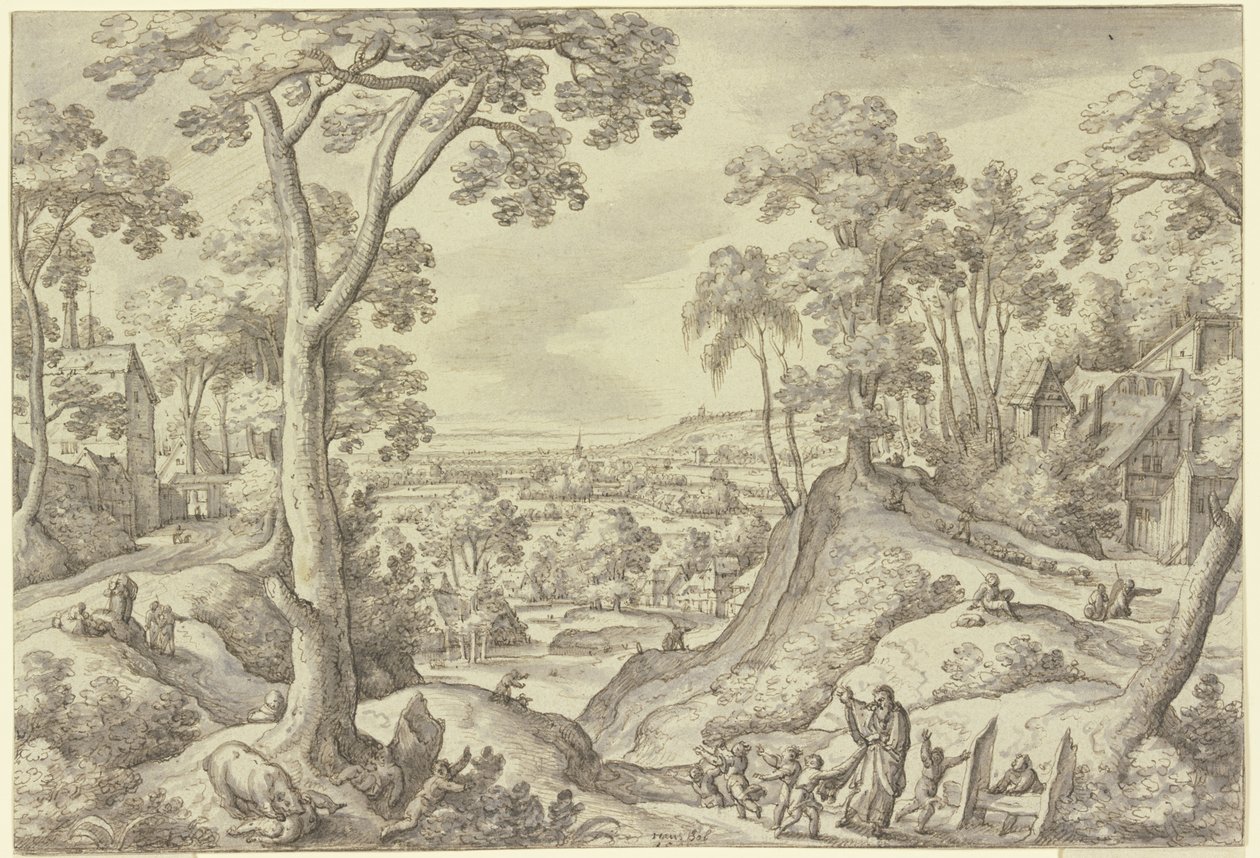 Paisaje con el profeta Eliseo de Hans Bol
