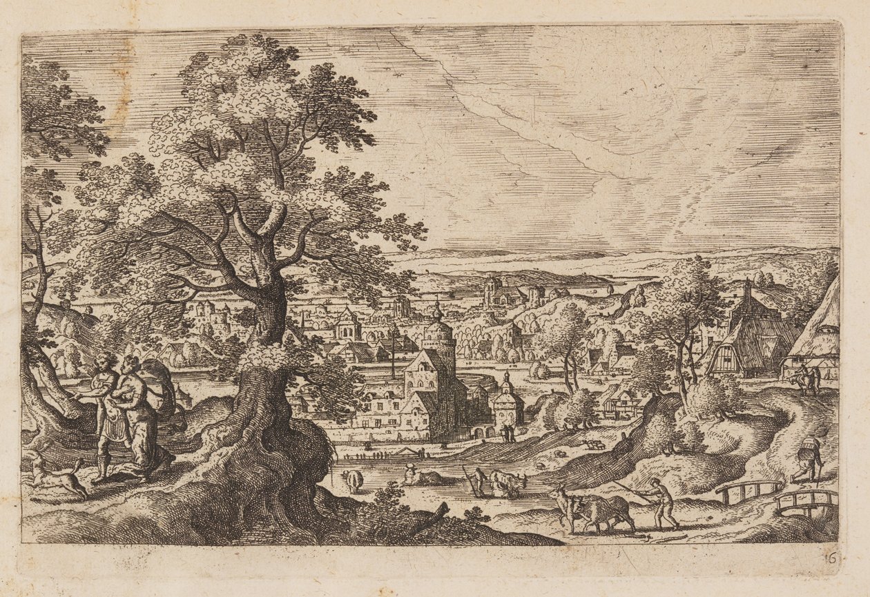 Lámina 16, de Paisajes con escenas del Antiguo y Nuevo Testamento y las Metamorfosis de Ovidio de Hans Bol