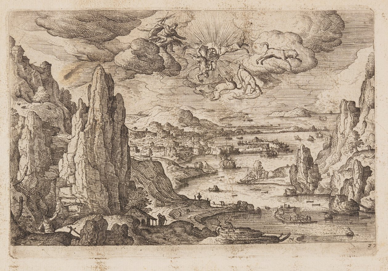 Lámina 27, de Paisajes con escenas del Antiguo y Nuevo Testamento y las Metamorfosis de Ovidio de Hans Bol
