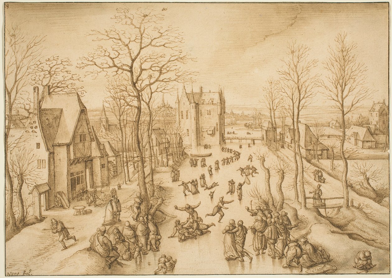 Paisaje Invernal con Patinadores de Hans Bol