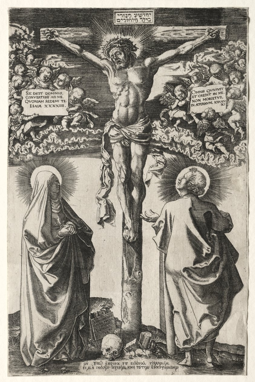 Cristo en la cruz entre la virgen y San Juan de Hans Brosamer