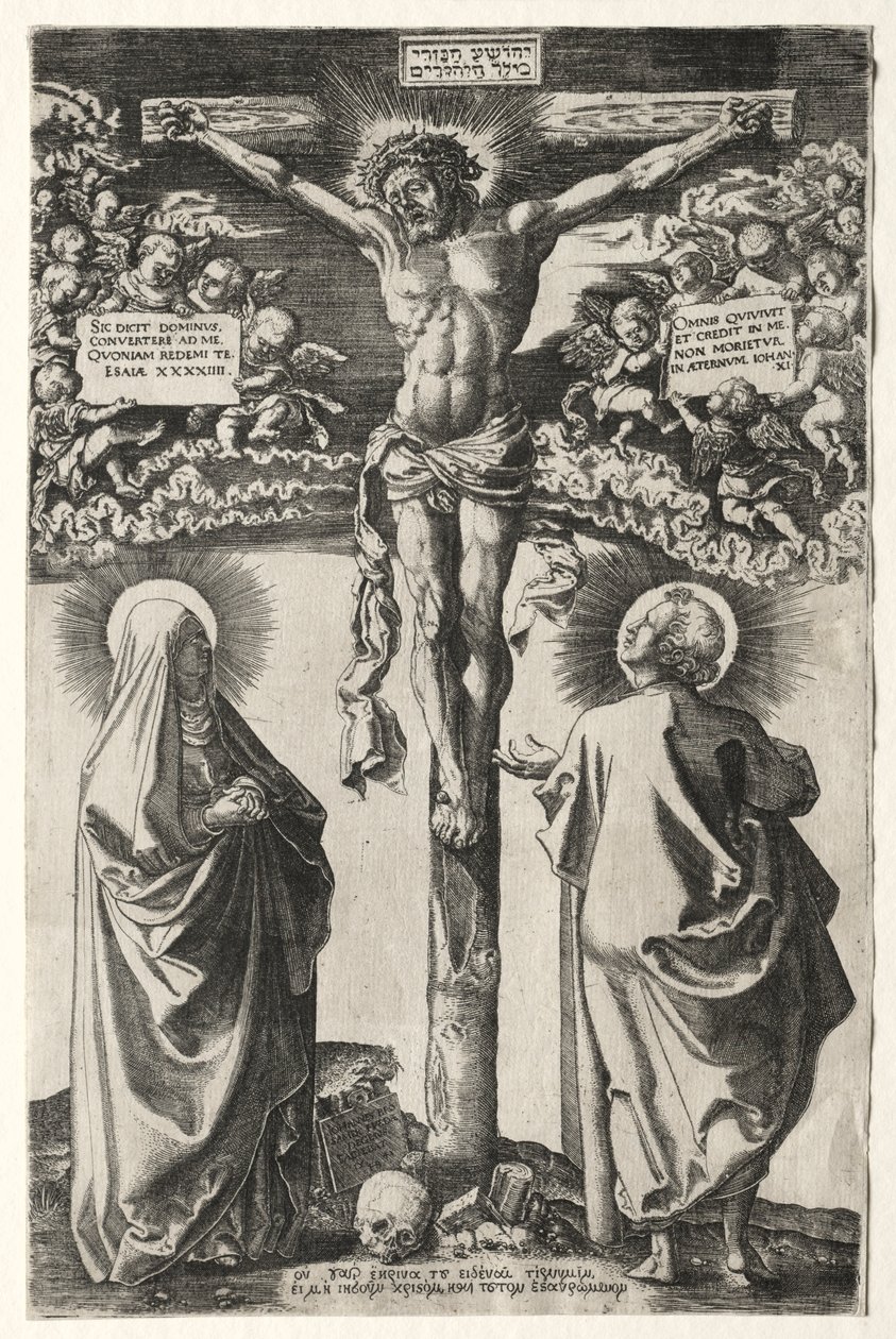 Cristo en la cruz entre la virgen y San Juan, 1542 de Hans Brosamer