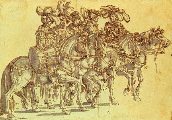 Cinco tamborileros a caballo, c.1500 de Hans Burgkmair