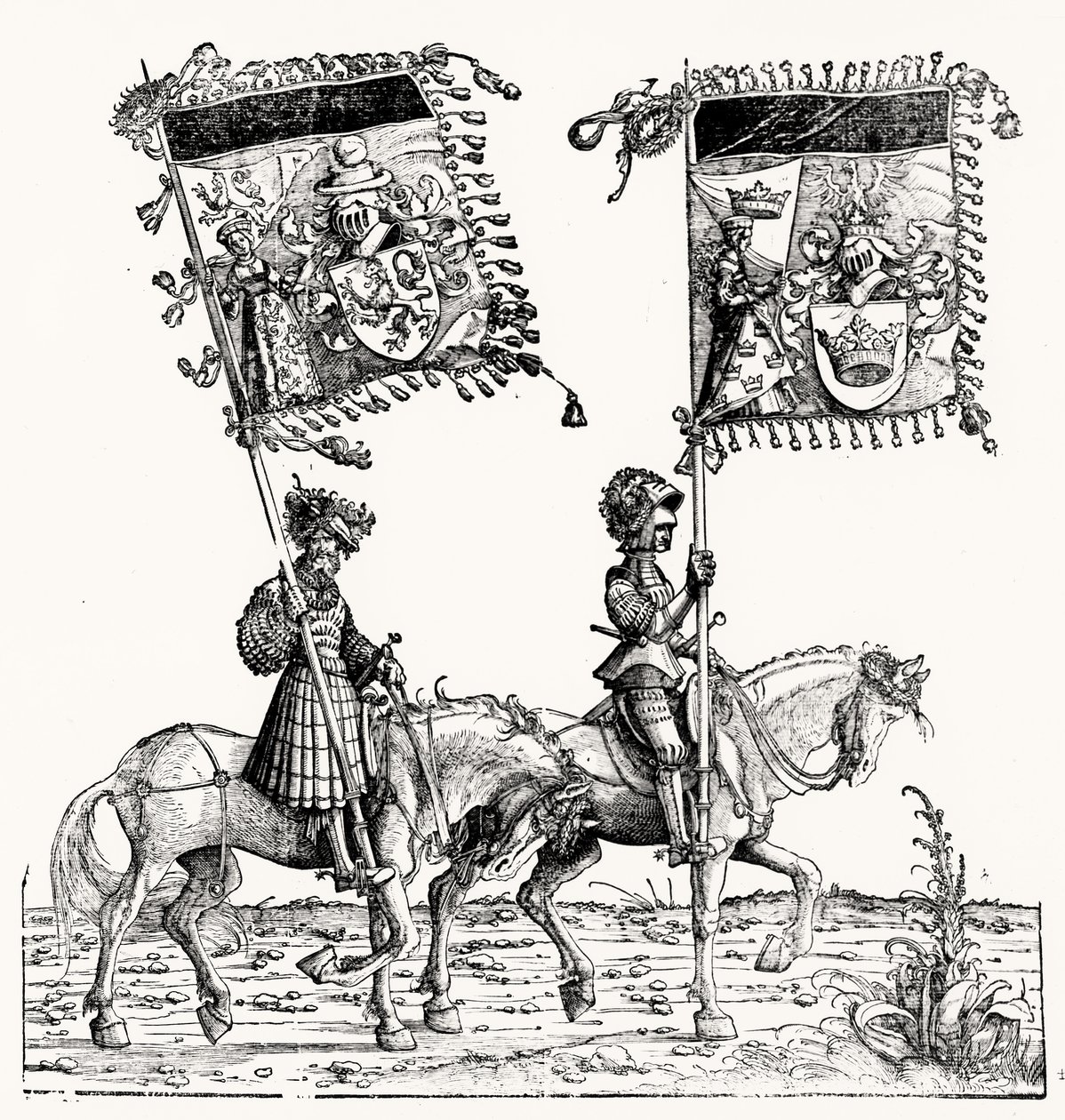 Dos Caballeros Montados, de la Procesión Triunfal de Maximiliano, c.1516-18 de Hans Burgkmair