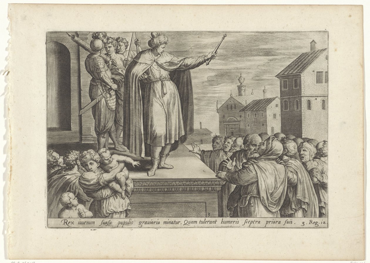 Rechabeam responde al pueblo
Historia de Jeroboam y Rechabeam (título de la serie)
Thesaurus sacrarum historiarum veteris testamenti (...) (título de la serie) de Hans Collaert (I) (attributed to)