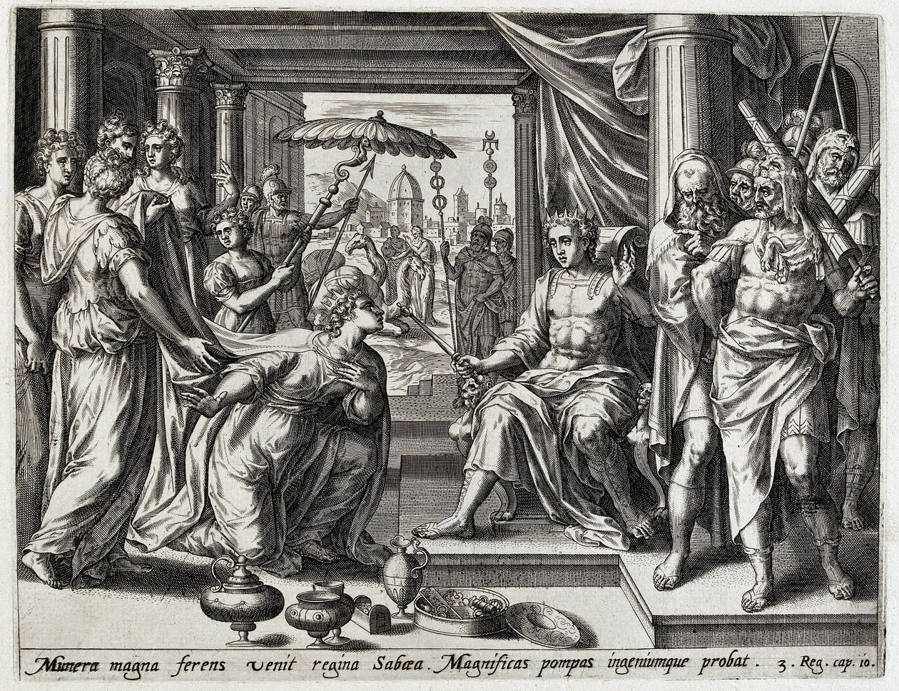 Salomón recibe a la reina de Seba
Historia de Salomón (título de la serie)
Historia Salomonis regis (...) (título de la serie)
Thesaurus sacrarum historiaru[m] veteris testame[n]ti, elega[n]tissimis imaginibus expressu[m] excelle[n]tissimoru[m] in hac a de Hans Collaert (I) (attributed to)