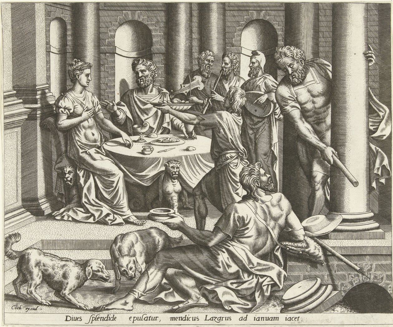 Lázaro pide la casa del rico La historia de Lázaro y el hombre rico (título de la serie) de Hans Collaert (I) (possibly)