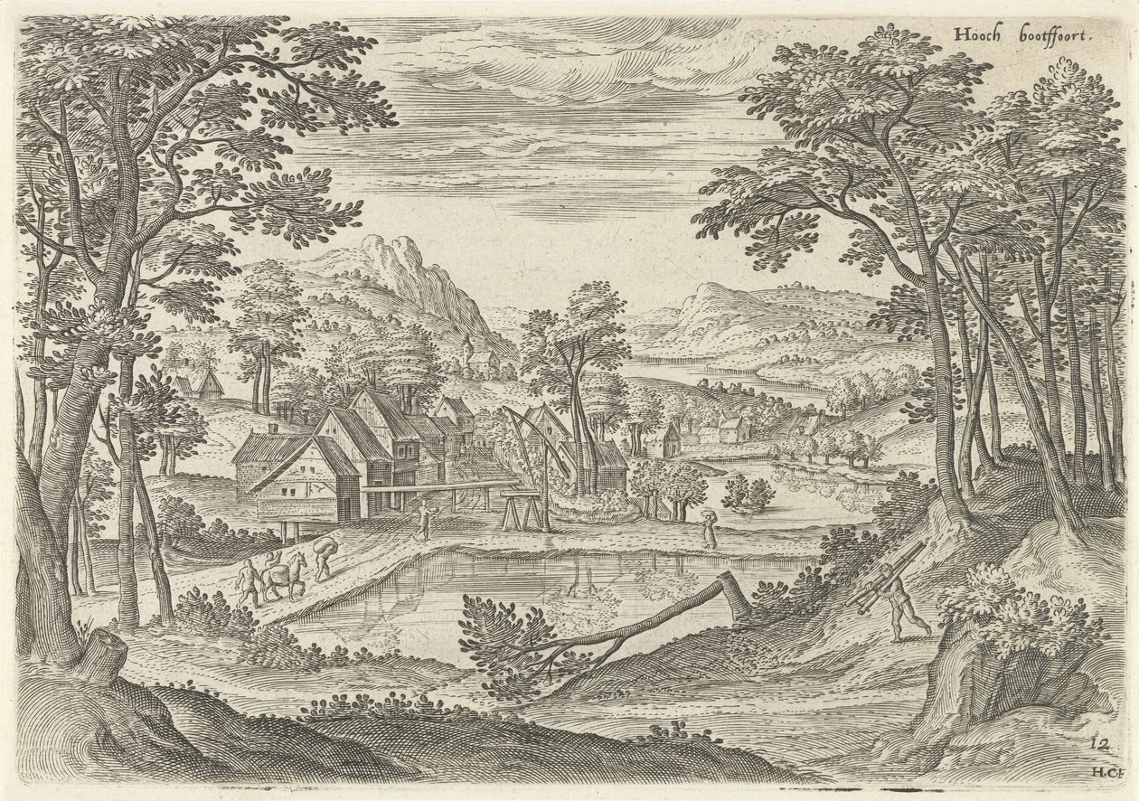 Vista de Bosvoorde Hooch bootffort (título en objeto) Lugares de interés del área de Bruselas (título de la serie) de Hans Collaert (I)