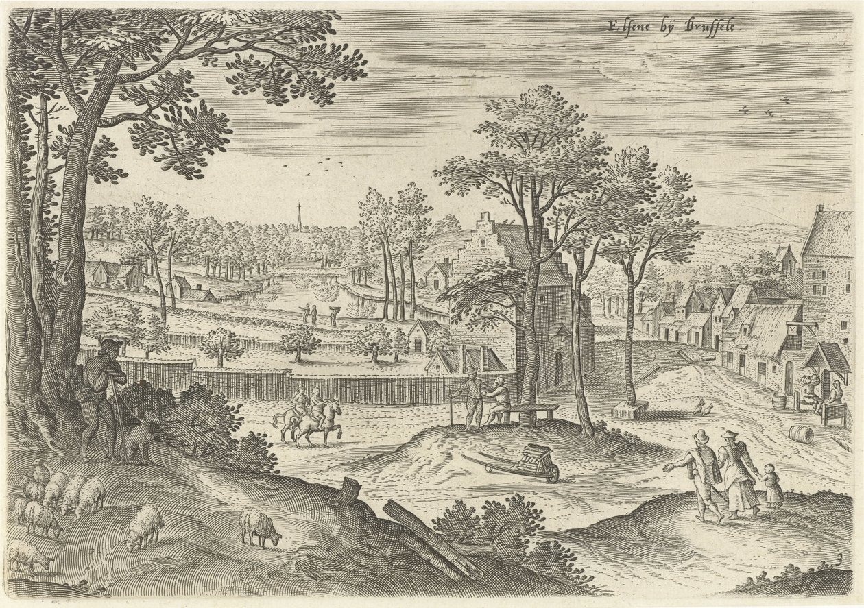 Vista de Ixelles Ixelles cerca de Bruselas (título sobre objeto) Lugares de interés del área de Bruselas (título de la serie) de Hans Collaert (I)