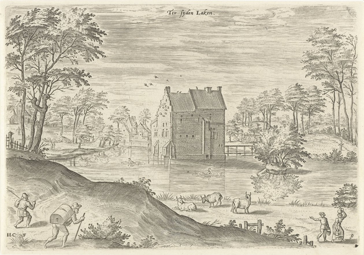 Vista del castillo de Coensborg en Laken Tersijden Laken (título sobre objeto) Lugares de interés del área de Bruselas (título de la serie) de Hans Collaert (I)