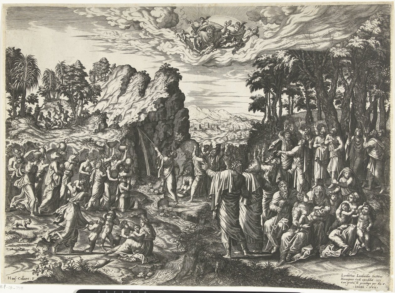 Moisés saca agua de la roca de Hans Collaert (I)