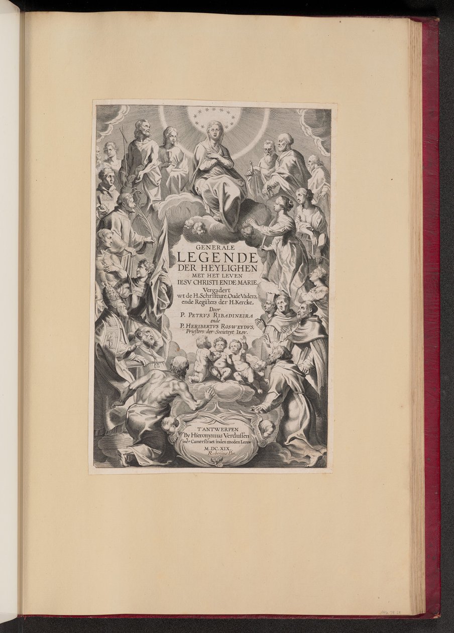 Página de título para Pedro de Ribadineira y Heribert Rosweyde, Generale Legende der Heylighen de Hans Collaert the Younger after Sir Peter Paul Rubens