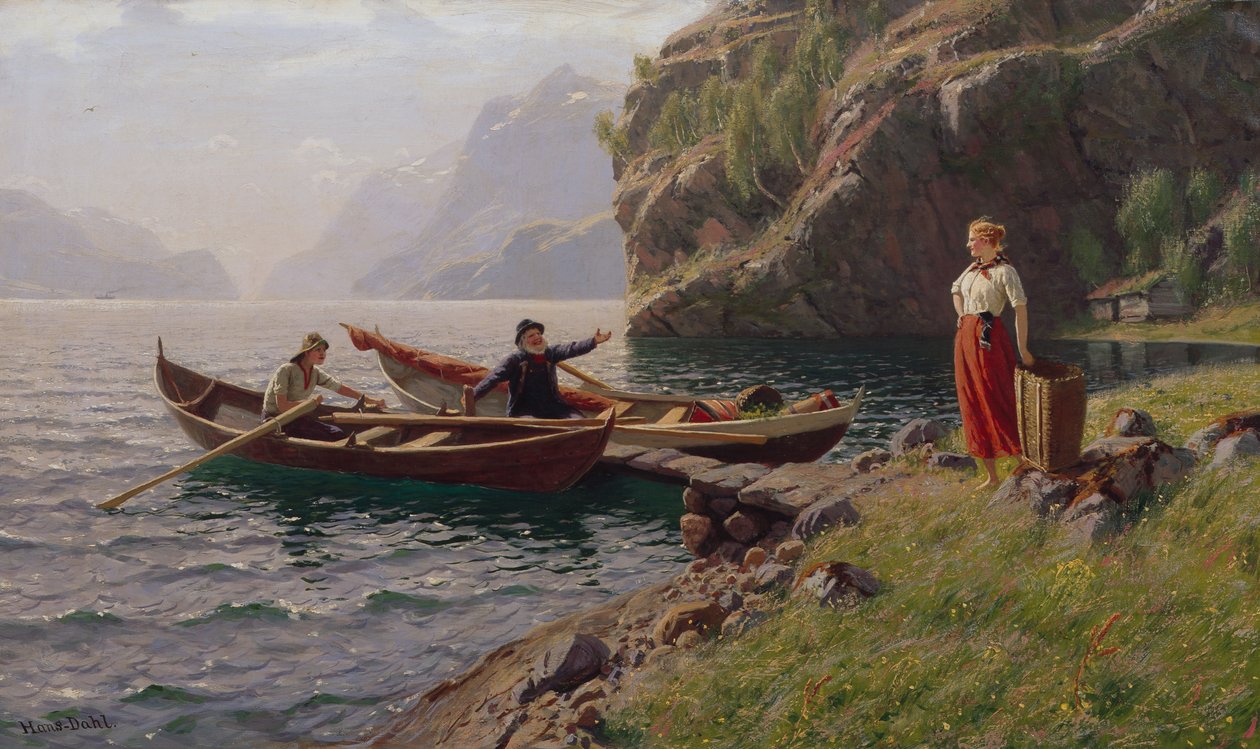 Vida cotidiana en un paisaje de fiordos de Hans Dahl