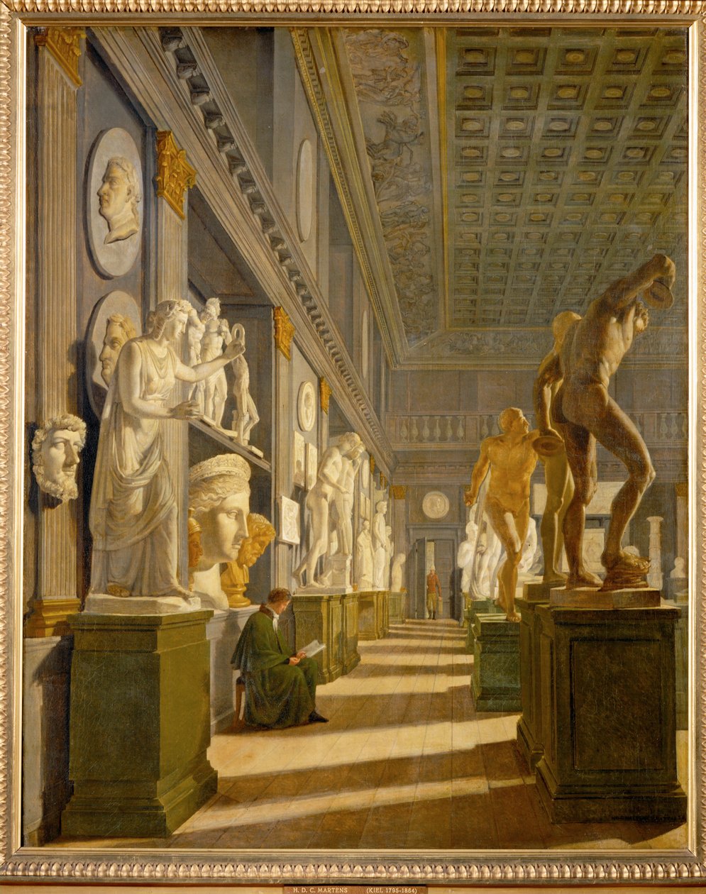 Sala de Antigüedades del Palacio de Charlottenborg, Copenhague ... (pintura sobre lienzo) de Hans Ditlev Christian Martens Kiel