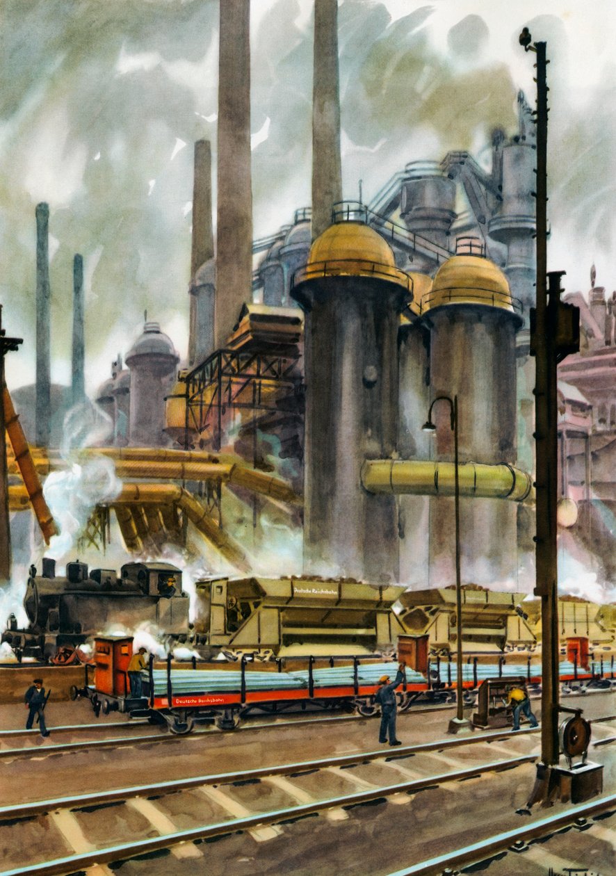 Ferrocarriles alemanes - Transporte de mineral y mercancías pesadas en la fábrica de Röchling en Völklingen, Sarre de Hans Friedrich