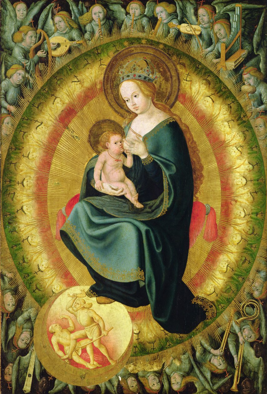Virgen amamantando al Niño con Coro Celestial de Hans Fries