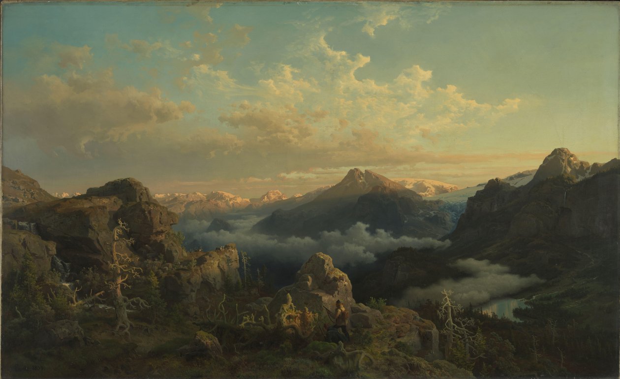 Tierras Altas de Noruega en Sunrise de Hans Gude