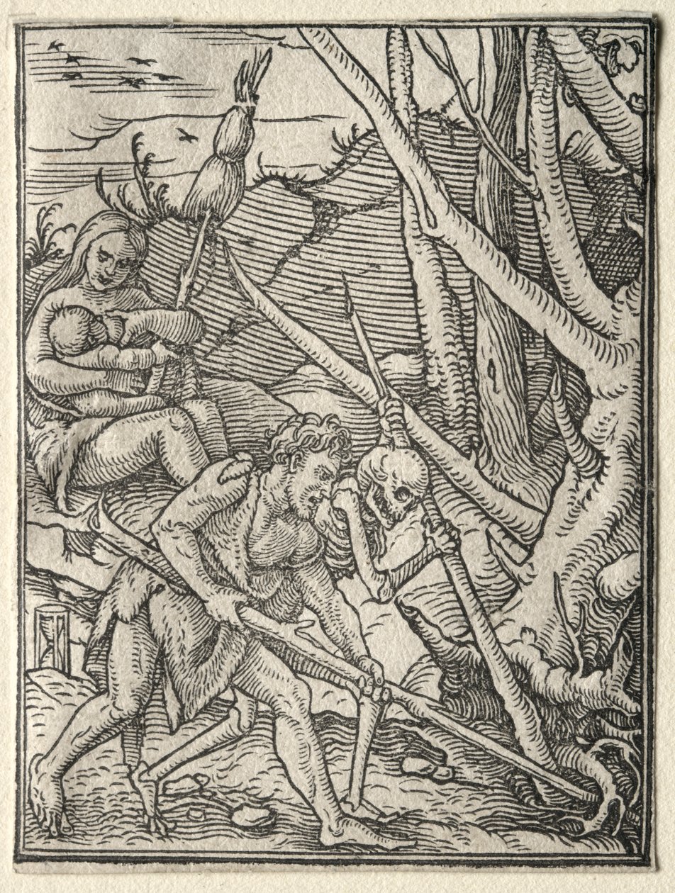 La danza de la muerte: Adán labrando la tierra de Hans Holbein
