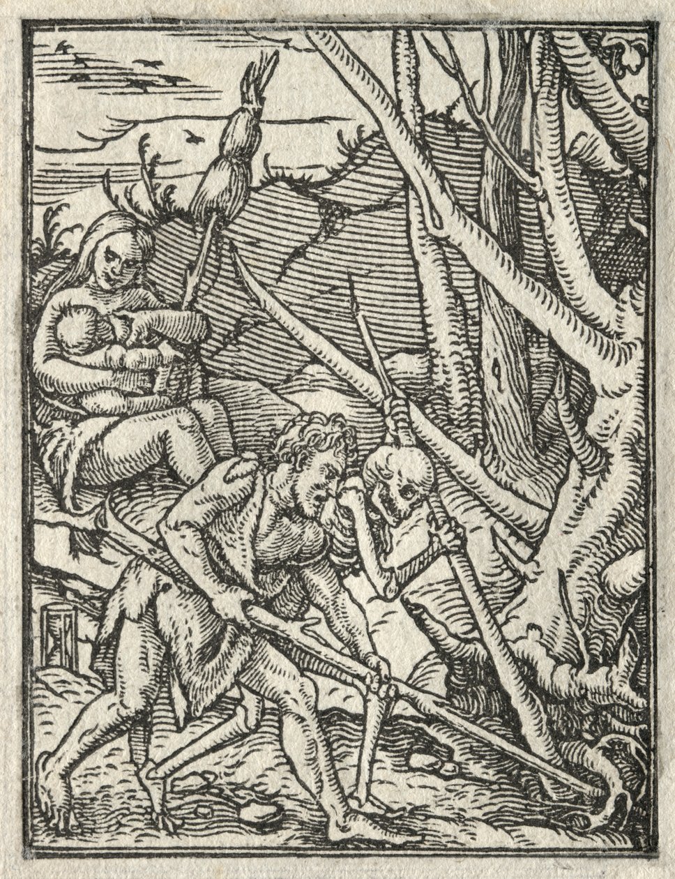 La Danza de la Muerte: Expulsión del Paraíso; Adán Cultivando la Tierra de Hans Holbein