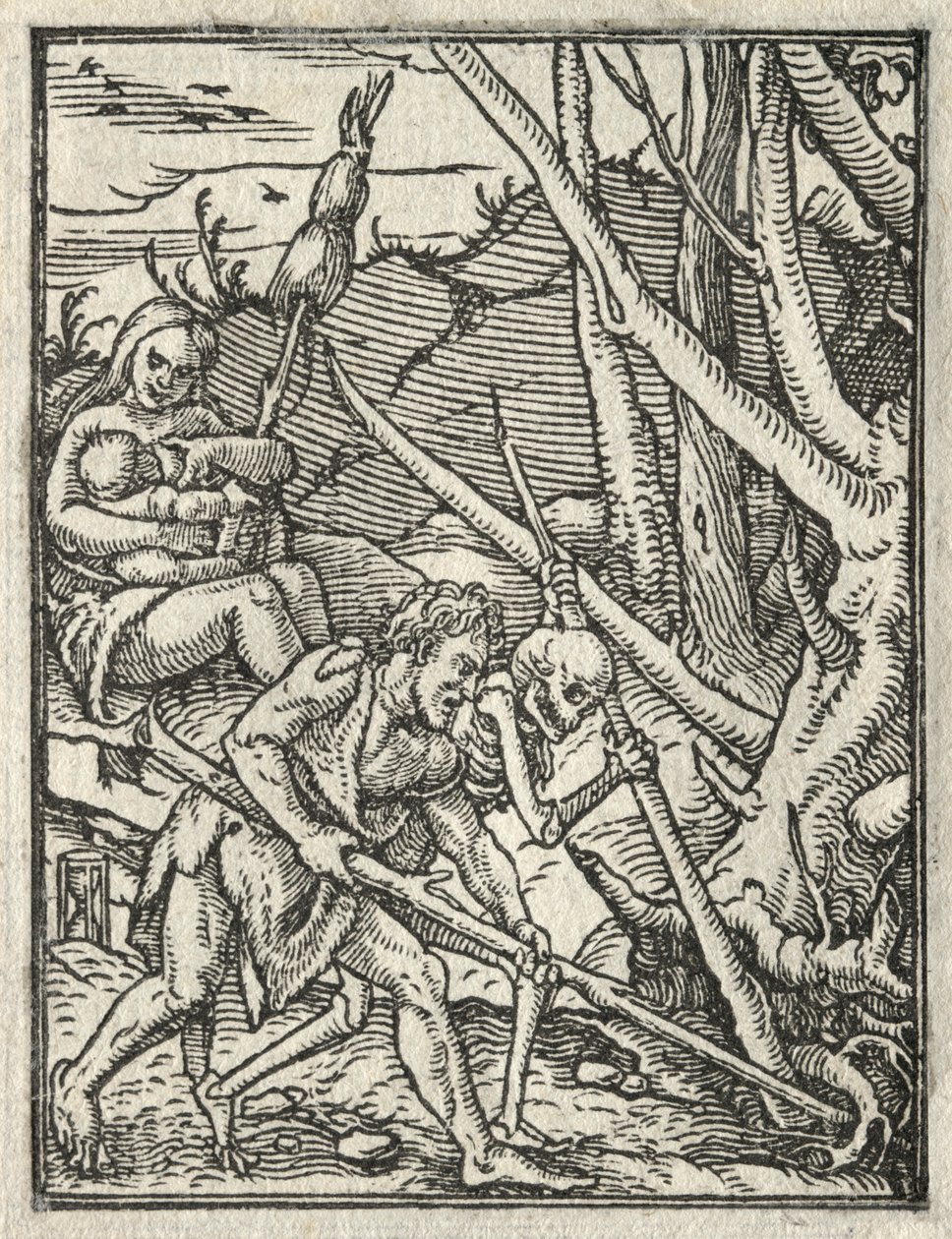 La Danza de la Muerte: Expulsión del Paraíso, Adán Cultivando la Tierra de Hans Holbein