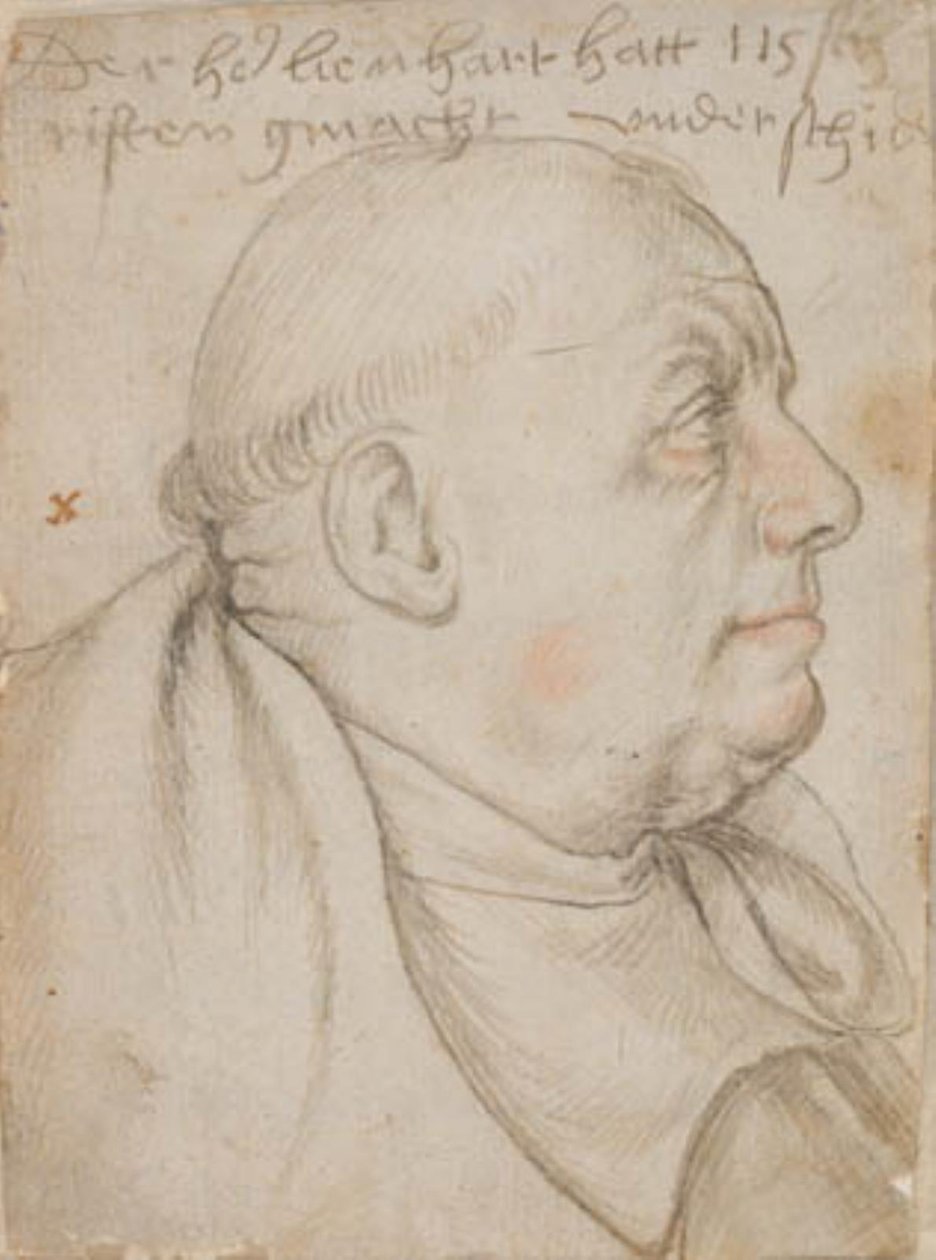 Retrato del calígrafo Leonhard Wagner, apodado Würtslin, monje de los Santos Ulrico y Afra en Augsburgo, de perfil a la derecha de Hans Holbein d.Æ.
