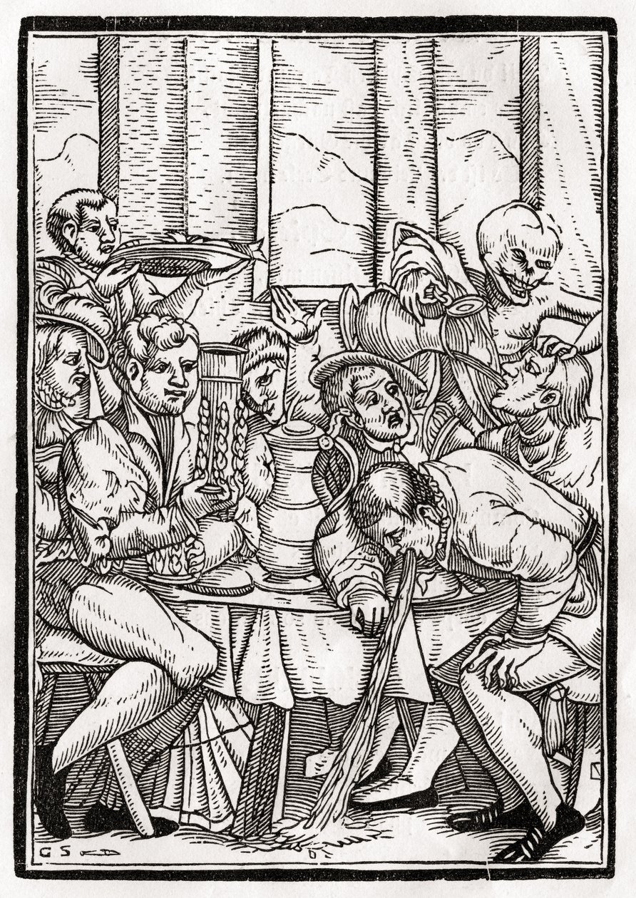 La muerte viene por el borracho, grabado por Georg Scharffenberg, de 