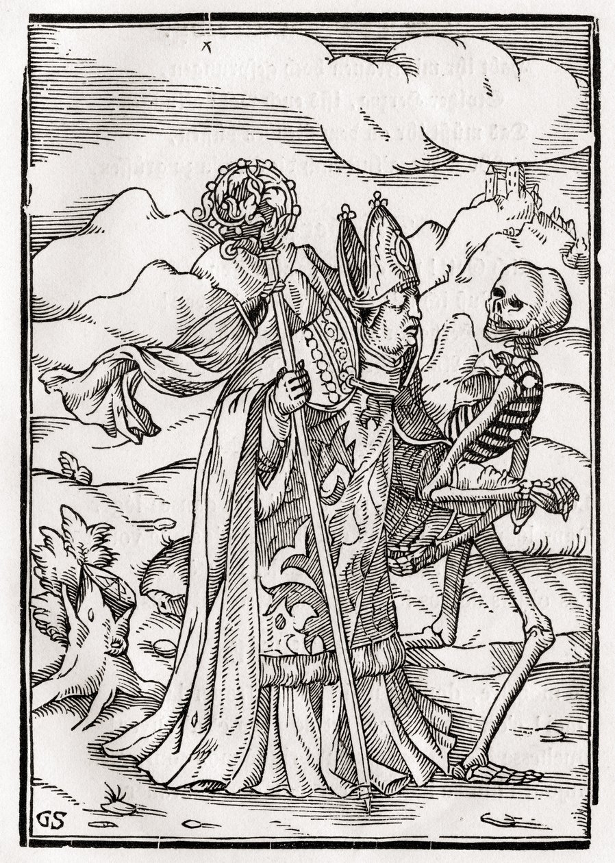 La muerte llega al obispo, grabado por Georg Scharffenberg, de 