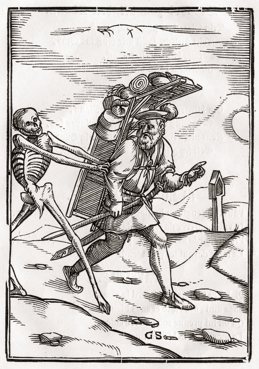 La muerte llega al buhonero, grabado por Georg Scharffenberg, de 