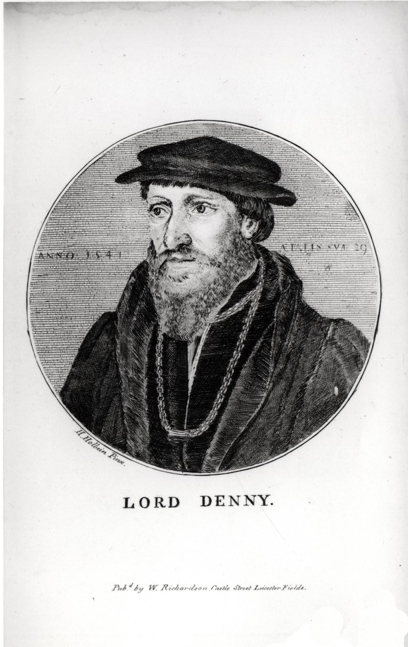 Retrato de Sir Anthony Denny (1501-49) en 1541, grabado por W. Richardson de Hans Holbein der Jüngere