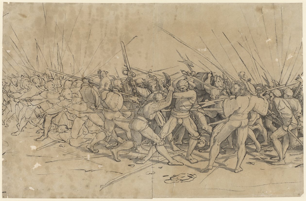 Escena de batalla, c.1524 (pluma, tinta y aguada) de Hans Holbein the Younger