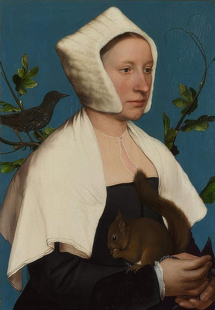 Dama con ardilla y estornino (¿Anne Lovell?) de Hans Holbein der Jüngere