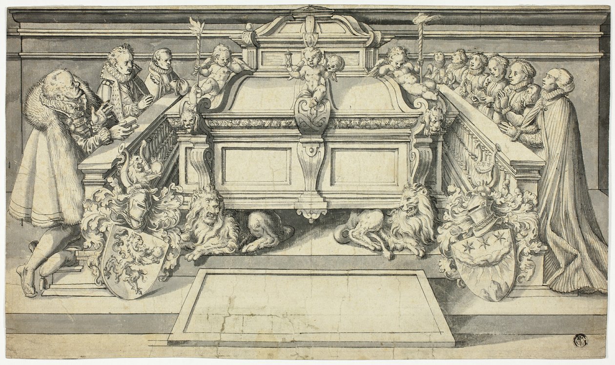 Diseño para Epitafio: Familiares arrodillados ante la tumba de Hans Holbein the Younger