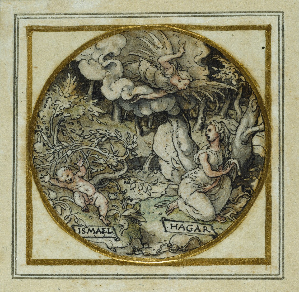 Agar e Ismael - Diseño para un colgante o insignia de sombrero, c.1532-43 de Hans Holbein der Jüngere