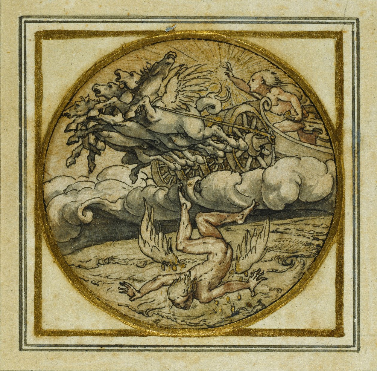 La caída de Ícaro - Diseño para un colgante o insignia de sombrero, c.1532-43 de Hans Holbein der Jüngere