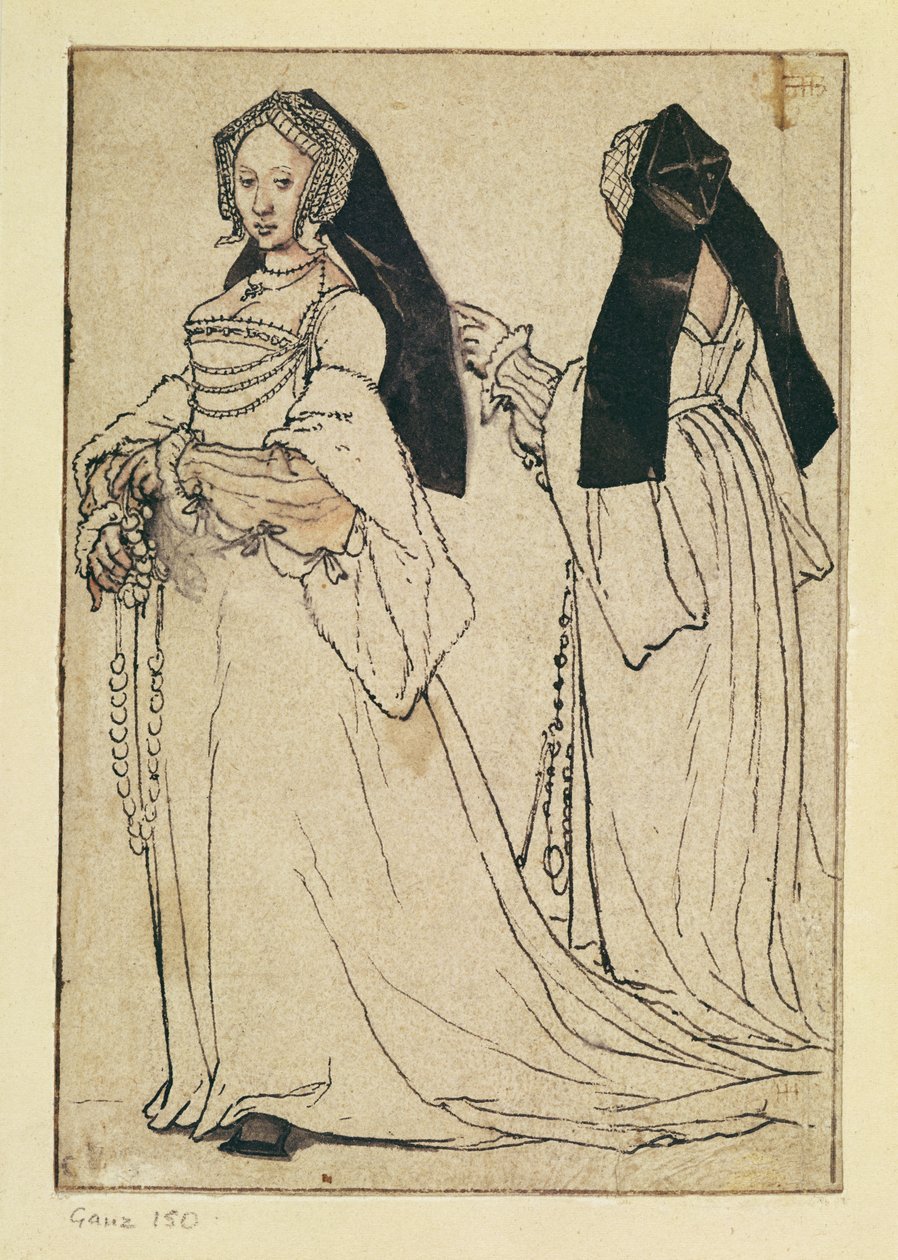 Dos vistas de una mujer con capucha inglesa, c.1528-30 de Hans Holbein der Jüngere