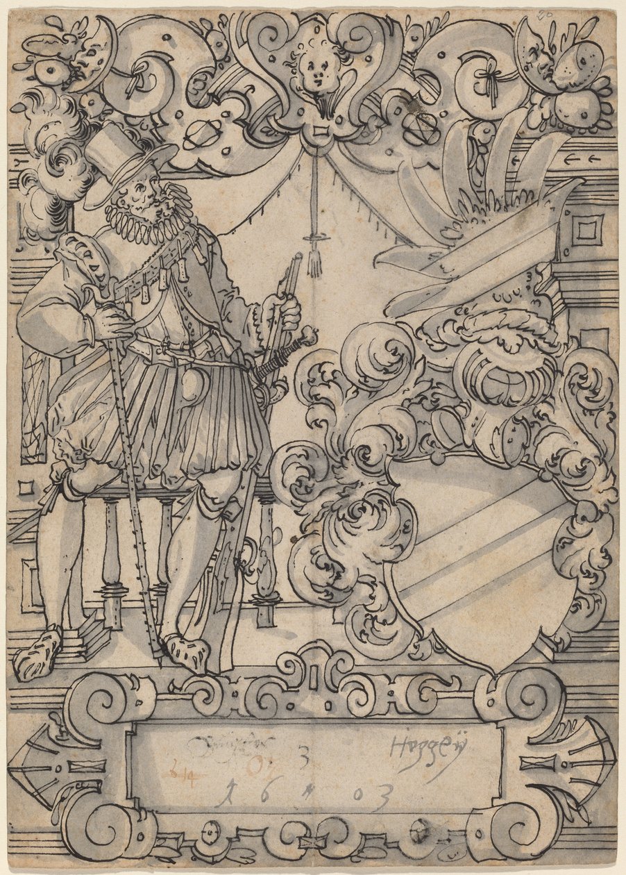 Un Donante con un Escudo de Armas (Schildbegleiter und Wappenschild mit Schrägbalken) de Hans Jegli II