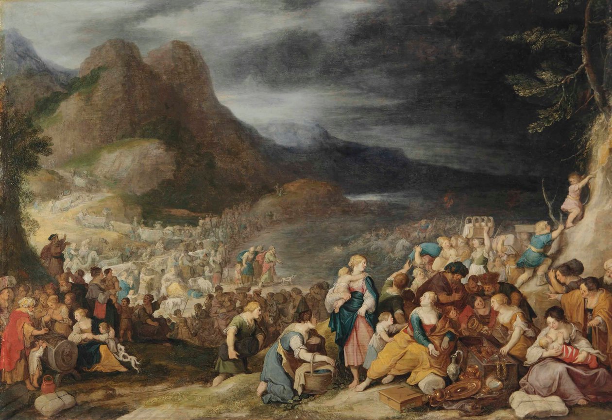 El paso por el Mar Rojo, el ejército del faraón se ahoga en las olas (Éxodo 14:21-26) de Hans Jordaens III