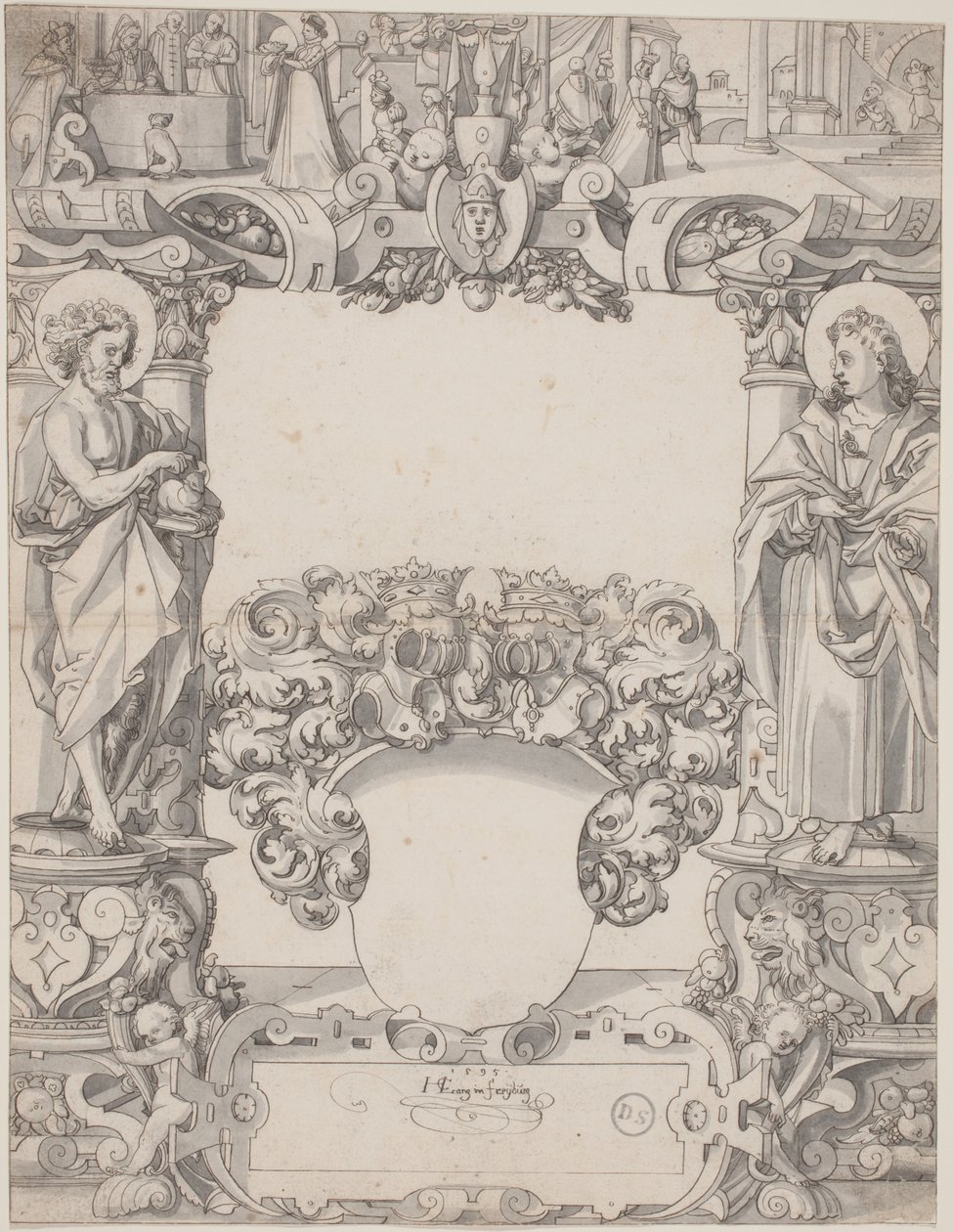 Diseño de vidrio con San Juan Bautista y San Juan Evangelista de Hans Kaspar Lang the Elder