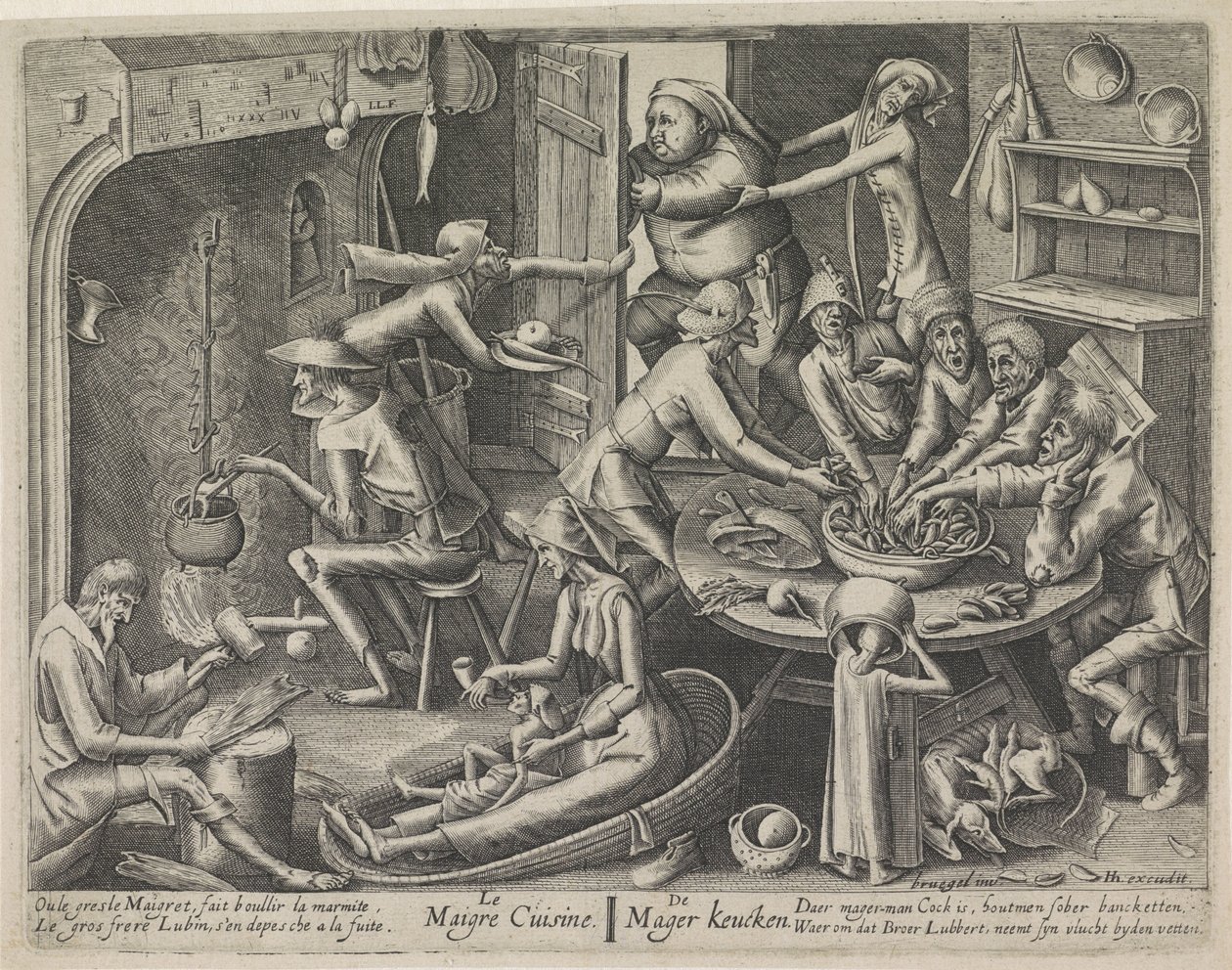 cocina flaca Le Maigre Cuisine / The Skinny Keucken (título sobre el objeto) La cocina magra y la cocina grasosa (título de la serie) de Hans Liefrinck (I) (possibly)