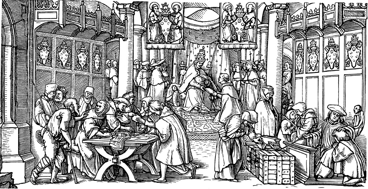 La venta de indulgencias (detalle) de Hans Lützelburger