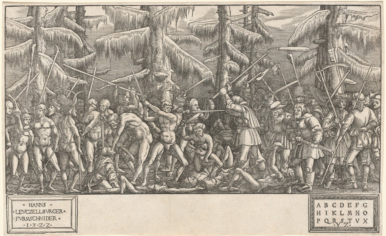 Batalla de los hombres desnudos y campesinos de Hans Lützelburger, after Master NH