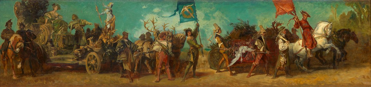Boceto del desfile de 1879: carroza de la caza de Hans Makart