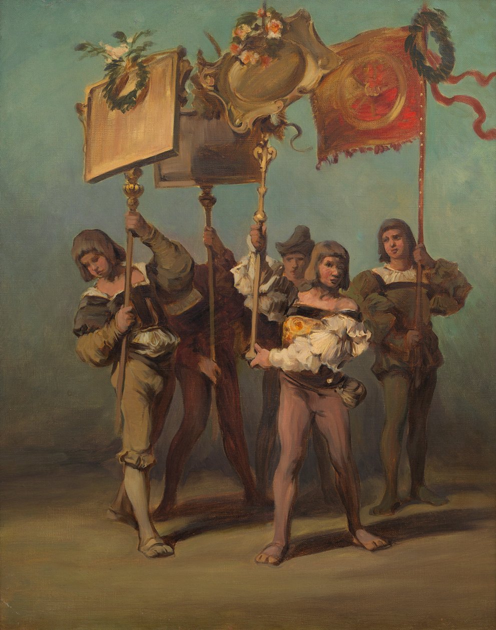 Boceto del desfile de 1879: portadores de estandartes de los carpinteros de Hans Makart