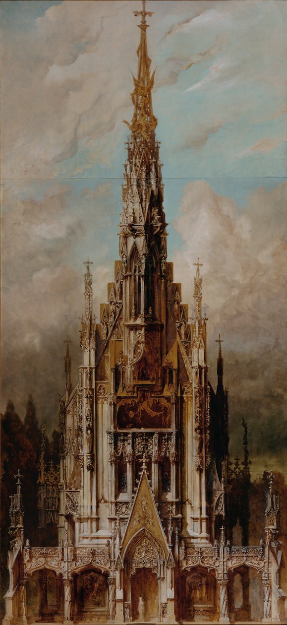Iglesia funeraria gótica de San Miguel, fachada de torre de Hans Makart