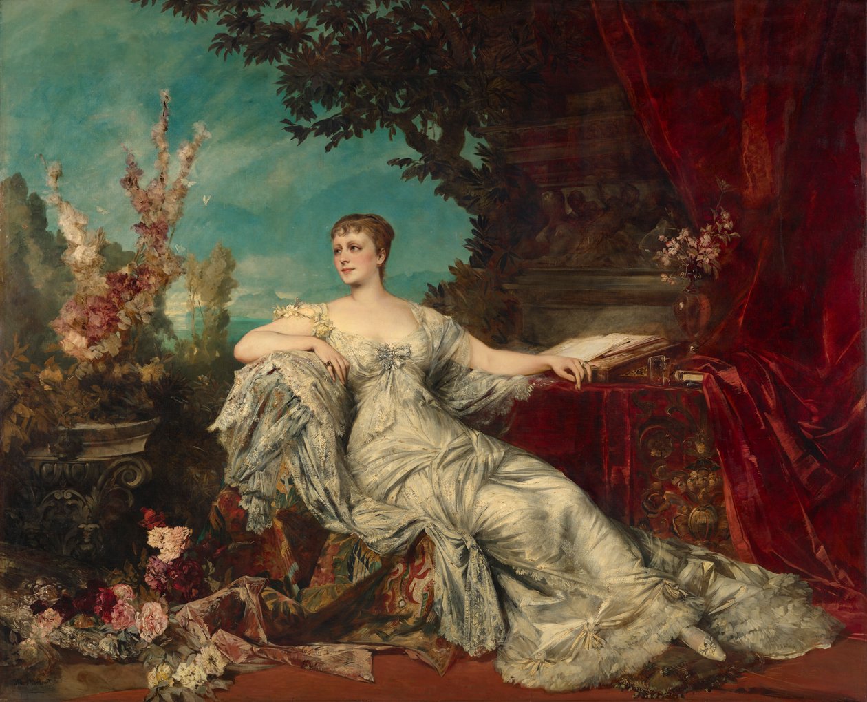 Retrato sentado de la condesa Gabrielle Louise Marie Duchâtel (1854-1889), esposa del embajador de Francia en Viena de Hans Makart