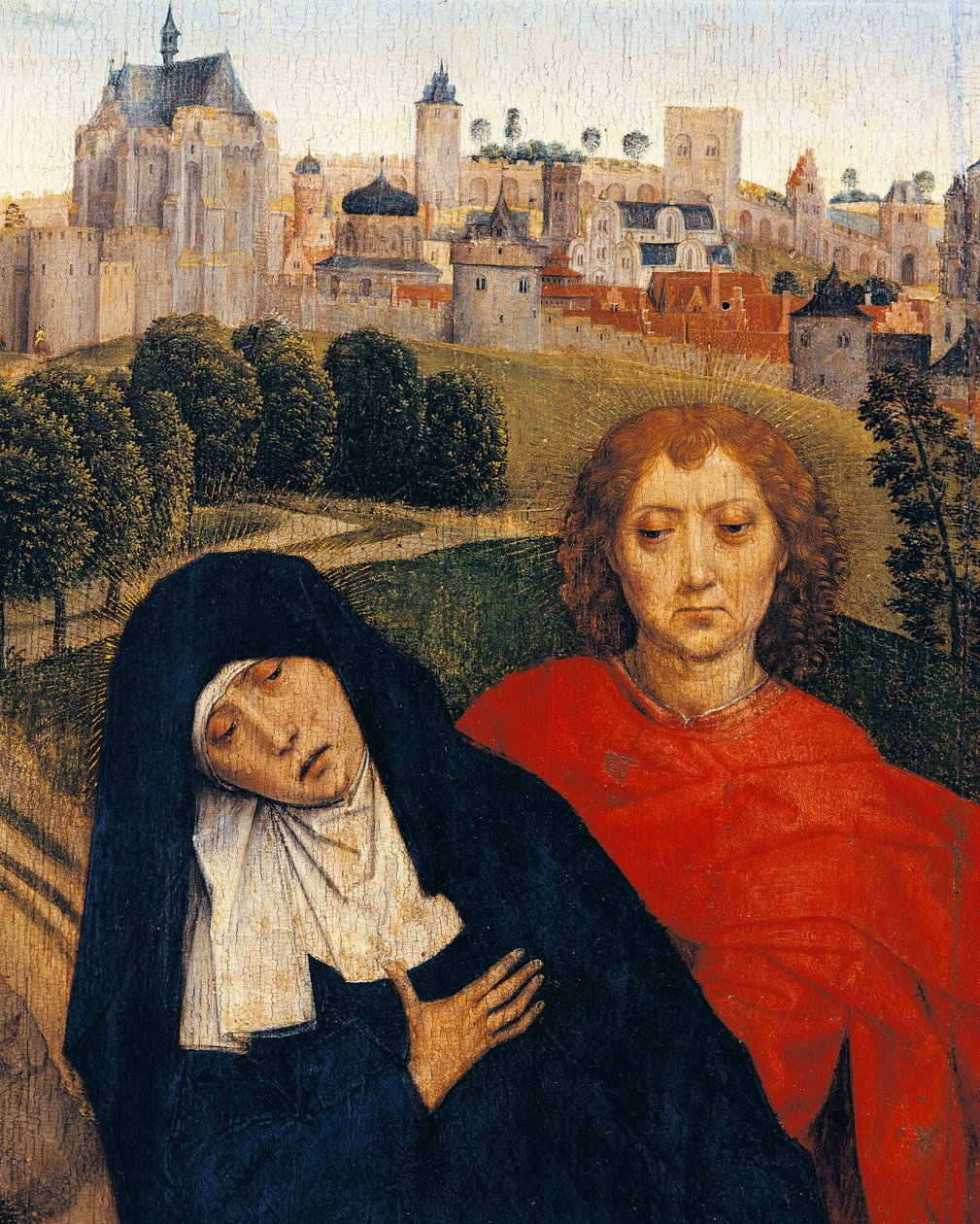 Nuestra Señora de los Dolores, detalle de la Crucifixión de Hans Memling (hacia 1430-1494) de Hans Memling