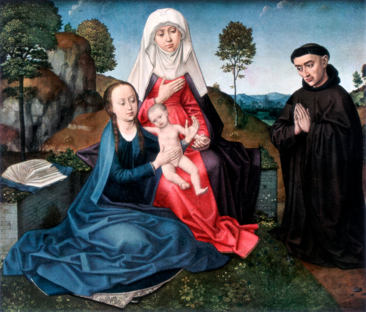 Santa Ana, la Virgen y el Niño y un donante, 1927 de Hans Memling